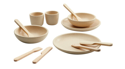 PlanToys Tableware Set – Wooden Pretend Play Dishes, Rubberwood Kids Dish Set, Ages 2+