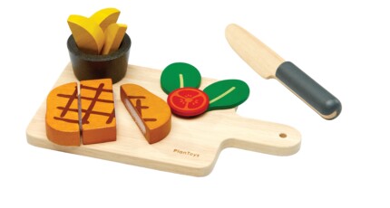 PlanToys Steak Set – Wooden Pretend Play Food Set, Western-Style Steak Dinner for Kids - view 2