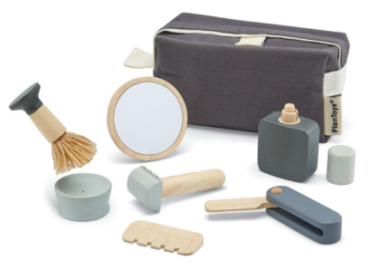 PlanToys Shave Set – Wooden Pretend Play Grooming Set with Scissors, Hair Dryer, Comb, Straightener and Clipper, Ages 3+ - vi