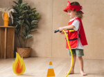 PlanToys Fire Fighter Play Set – Wooden Pretend Play Set with Adjustable Helmet and Jacket, Megaphone and Fire Extinguisher,