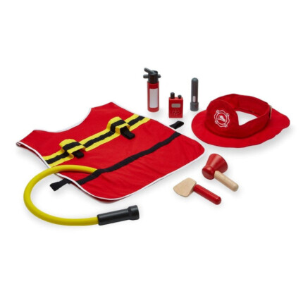PlanToys Fire Fighter Play Set – Wooden Pretend Play Set with Adjustable Helmet and Jacket, Megaphone and Fire Extinguisher,