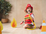 PlanToys Fire Fighter Play Set – Wooden Pretend Play Set with Adjustable Helmet and Jacket, Megaphone and Fire Extinguisher,