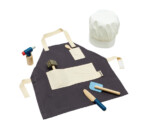 PlanToys Chef Set – 7-Piece Wooden Pretend Play Cooking Set with Apron, Chef Hat and Blow Torch for Kids