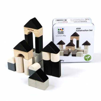 PlanToys Construction Set – Wooden Building Blocks Set with 24 Blocks in 8 Shapes for Kids - view 2