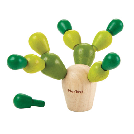 PlanToys Mini Balancing Cactus – Wooden Balance Game in Portable Travel Tin for 1-4 Players or Solo Play, for Kids