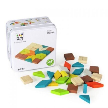 PlanToys Mosaic – Wooden Pattern Building Set with 26 Geometric Pieces for Kids