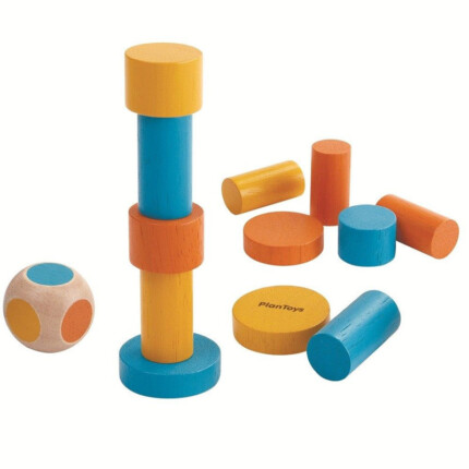 PlanToys Stacking Game – Wooden Dice Stacking Game with 12 Colorful Blocks for Kids - view 2