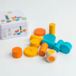PlanToys Stacking Game – Wooden Dice Stacking Game with 12 Colorful Blocks for Kids