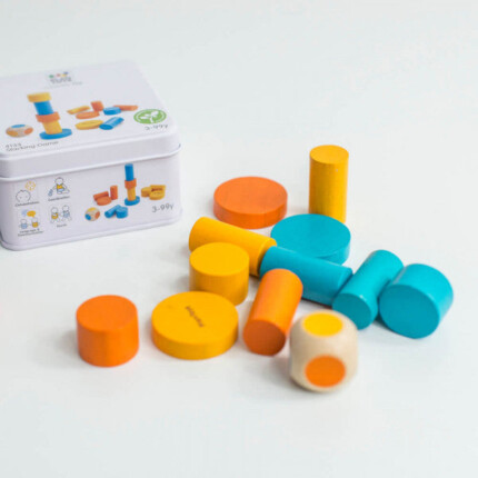 PlanToys Stacking Game – Wooden Dice Stacking Game with 12 Colorful Blocks for Kids