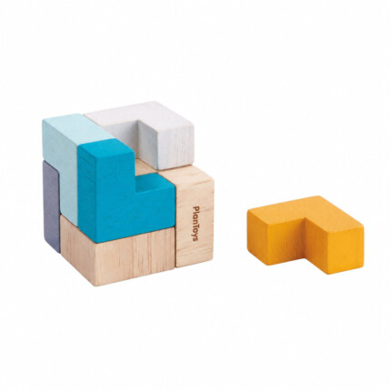 PlanToys 3D Puzzle Cube – Wooden Brain Teaser with 9 L-Shaped Blocks for Kids and Adults