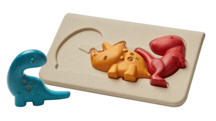 PlanToys Dino Puzzle – Wooden Dinosaur Puzzle and Figures Set for Toddlers
