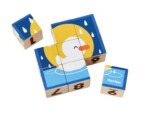 PlanToys Animal Puzzle Cubes – 9 Wooden Cubes with 6 Animal Picture Puzzles, Numbers and Counting Dots for Kids