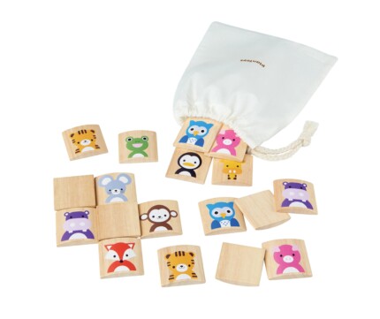 PlanToys Animals Memo – Animal Memory Matching Game with Curved Flip Tiles for Kids