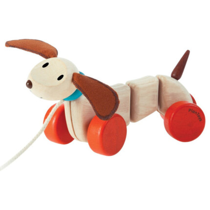 PlanToys Happy Puppy – Wooden Pull-Along Toy with Rotatable Head and Floppy Ears, No Batteries, for Toddlers