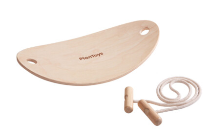 PlanToys Balance Board – Wooden Curved Plywood Balance Board with Rope for Kids