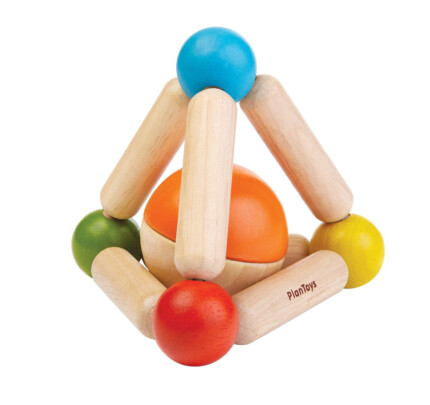 PlanToys Triangle Clutching Toy – Wooden Baby Rattle with Detachable Two-Tone Ball for Babies