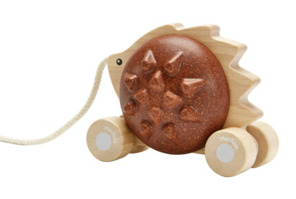 PlanToys Pull-Along Hedgehog – Brown Pull Toy with Chime Sound for Toddlers