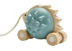 PlanToys Pull-Along Hedgehog – Blue Pull Toy with Chime Sound for Toddlers