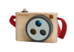 PlanToys Colored Snap Camera – Wooden Pretend Play Toy Camera with 3 Interchangeable Color Lenses for Kids