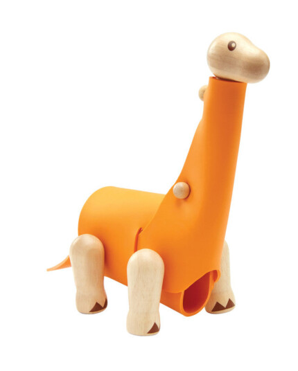 PlanToys D.I.Y. Brachiosaurus – Wood and Rubber 3D Dinosaur Building Toy with Infographic Flashcard for Kids