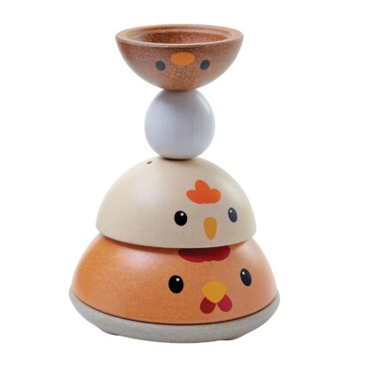 PlanToys Chicken Nesting – Modern Rustic Wooden Nesting and Stacking Toy, 4 Pieces and Base, Chicken Life Cycle Theme - view