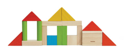 PlanToys Colorful 40 Unit Blocks – 40 Piece Wooden Block Set, 6 Shapes, Natural Rubberwood for Toddlers - view 2