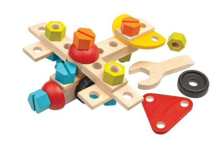 PlanToys Construction Set – 40-Piece Wooden Building Set with 2-in-1 Wrench and Screwdriver for Kids, Ages 3+