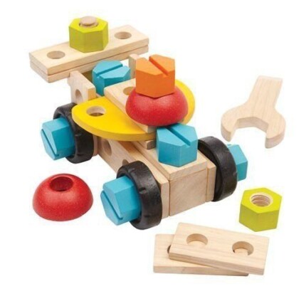 PlanToys Construction Set – 40-Piece Wooden Building Set with 2-in-1 Wrench and Screwdriver for Kids, Ages 3+ - view 2