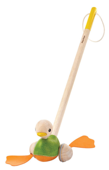 PlanToys Push Along Duck – Wooden Pull and Push Toy with Natural Rubber Feet for Toddlers, Ages 1+