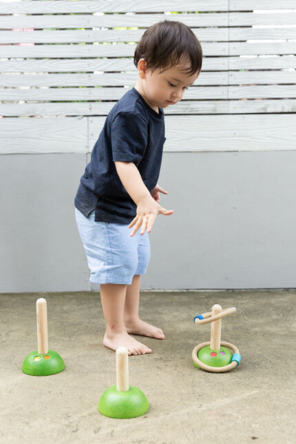 PlanToys Meadow Ring Toss – Wooden Game with 6 Rope Rings with Beads and 3 Posts for Kids - view 2