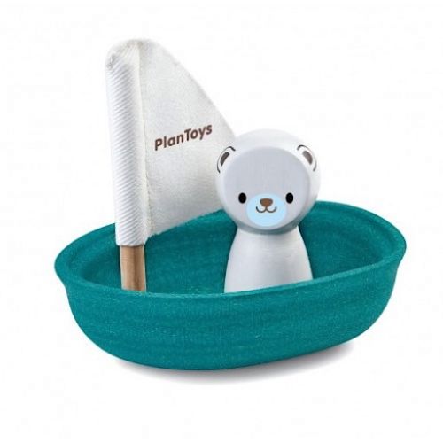 5712.jpg PlanToys Sailing Boat – Polar Bear, Wooden Arctic Animal Bath Toy for Toddlers, Ages 1+