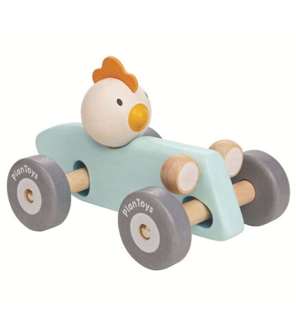 PlanToys Chicken Racing Car – Wooden Toy Vehicle, Vintage Race Car with Chicken Driver for Kids - view 2