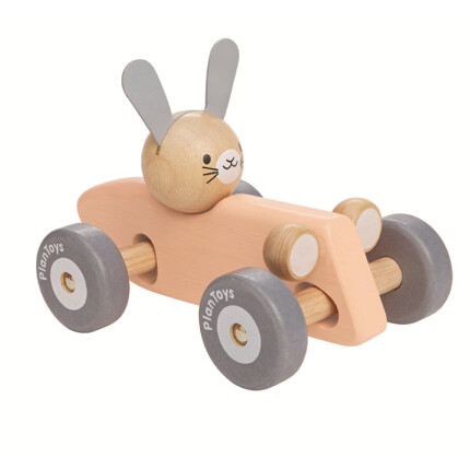 PlanToys Bunny Racing Car – Wooden Toy Vehicle, Vintage Race Car with Bunny Driver for Kids - view 2
