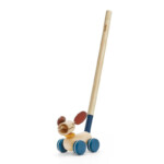PlanToys Push and Pull Puppy – Wooden Walking Toy with Tilting Face and Click-Clack Sound for Toddlers
