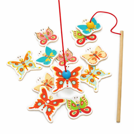 Scratch Europe 3-In-1 Butterfly Game – Wooden Butterfly Fishing Game, Dominoes and More for Kids