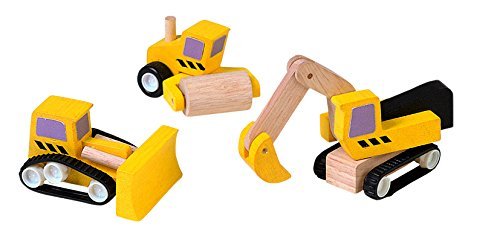 6014.jpg PlanToys Road Construction Set – 3 Wooden Construction Vehicles with Front End Loader, Roller and Excavator, Rubberwood