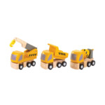 PlanToys Highway Maintenance – Wooden Vehicle Set with Cement Mixer, Mobile Crane and Dumper Truck for Kids - view 2