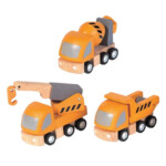 PlanToys Highway Maintenance – Wooden Vehicle Set with Cement Mixer, Mobile Crane and Dumper Truck for Kids - view 3