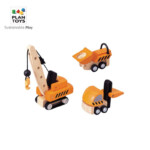 PlanToys Construction Vehicle – Wooden Vehicle Set, Rubberwood, Compatible with Road and Rail Sets, Ages 3+