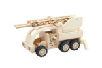 PlanToys Fire Truck – Wooden Toy Vehicle with Rotating Extendable Ladder, Fire Hose and Fire Extinguisher for Kids