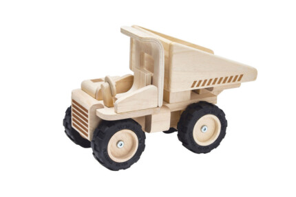 PlanToys Dump Truck – Wooden Toy Vehicle with Working Dump Bed and Lever for Kids