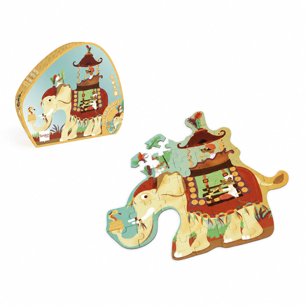 6181129.jpg Scratch Europe Elephant Contour Puzzle – 37 Piece Shaped Jigsaw Puzzle with Colourful Elephant, Ages 3+