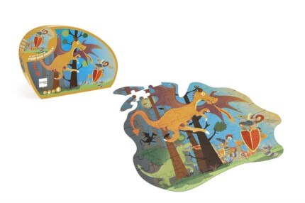 Scratch Europe Dragon Contour Puzzle – 61 Piece Shaped Jigsaw Puzzle with Knights at the Dragon’s Lair, Ages 4+