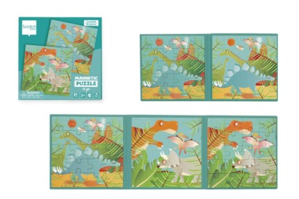 Scratch Europe Dinosaurs Magnetic Puzzle Book To Go – Fold-Out Travel Puzzle with 2 Puzzles of 20 Pieces, Ages 3+