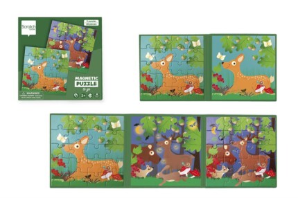 Scratch Europe Forest Life 20 Pcs Magnetic Puzzle Book To Go – Fold-Out Travel Book with 2 Puzzles of 20 Pieces Each, Ages 3+