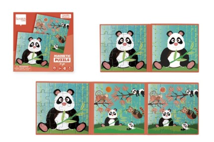 Scratch Europe Panda 20 Pcs Magnetic Puzzle Book To Go – Fold-Out Travel Book with 2 Puzzles of 20 Pieces Each, Ages 3+