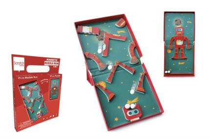 Scratch Europe Robot 11 Pcs Magnetic Puzzle Run – 2-in-1 Magnetic Puzzle and Marble Run for Kids