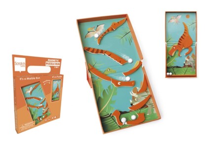 Scratch Europe Dino 11 Pcs Magnetic Puzzle Run – 2-in-1 Magnetic Puzzle and Marble Run for Kids