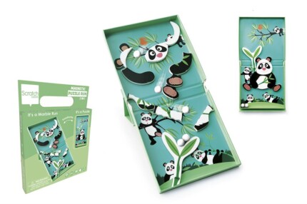Scratch Europe Panda 11 Pcs Magnetic Puzzle Run – 2-in-1 Magnetic Puzzle and Marble Run for Kids