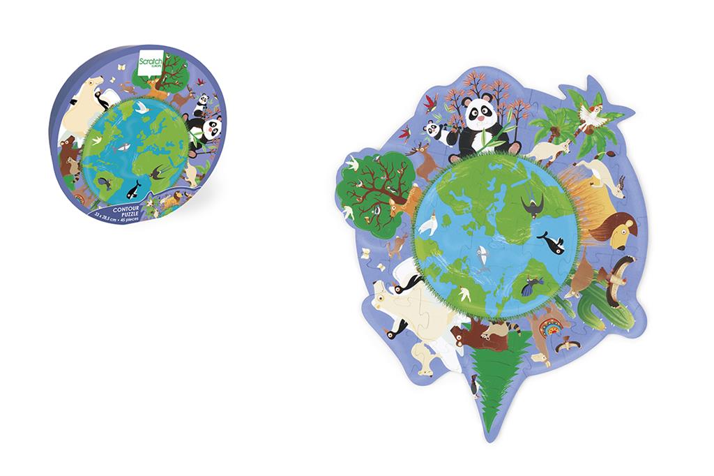 6181196.jpg Scratch Europe World Contour Puzzle 45 Pcs – Jigsaw Puzzle, FSC Cardboard, Soy-Based Ink, Ages 4+